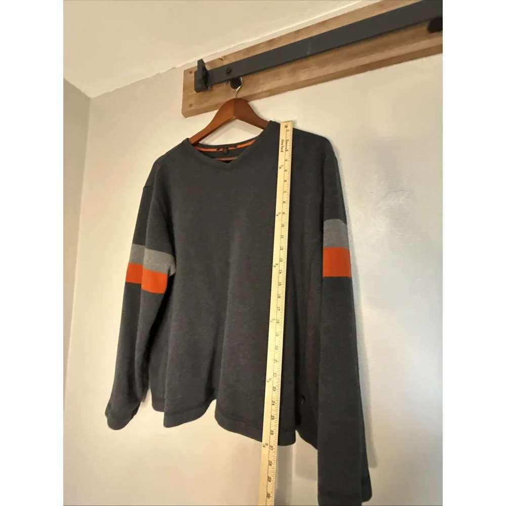 Banana Republic Sweater V-Neck Gray With Orange Accents All Cotton Men's Size XL